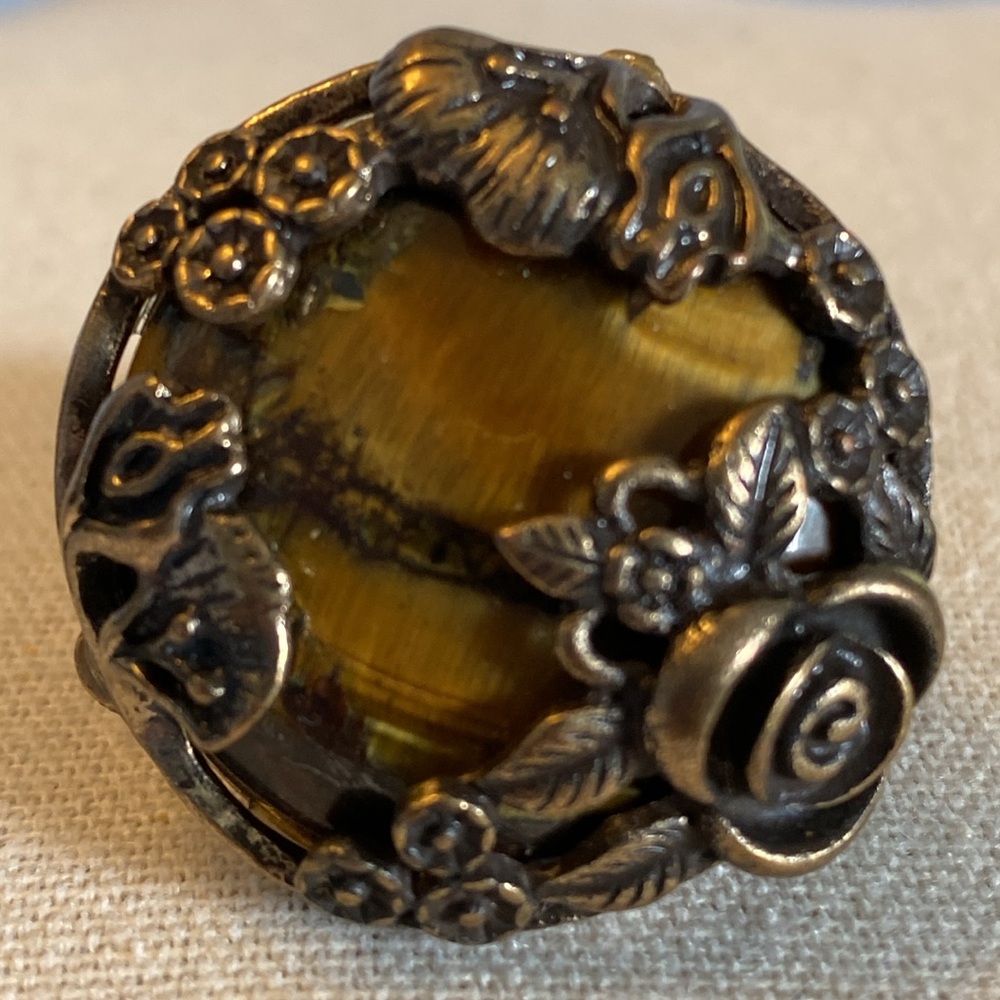 Vintage Cocktail Ring with Tiger Eye Stone
